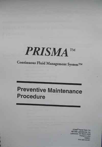 Инструкция по техническому обслуживанию, Maintenance Instruction на Гемодиализ Система Prisma (1996)