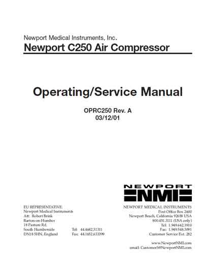Инструкция по применению и обслуживанию User and Service manual на Компрессор C250 [Newport]