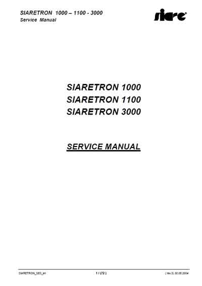 Сервисная инструкция Service manual на Siaretron 1000,1100,3000 [Siare]