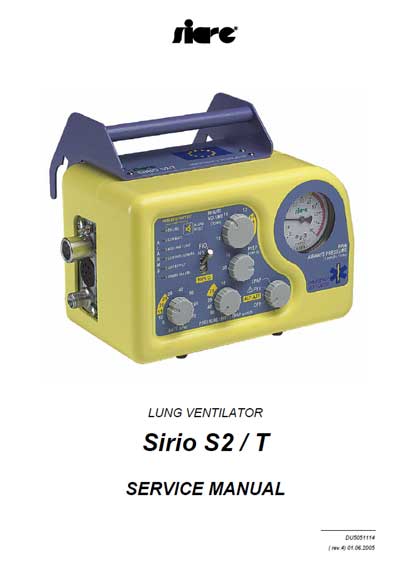 Сервисная инструкция, Service manual на ИВЛ-Анестезия Sirio S2/T