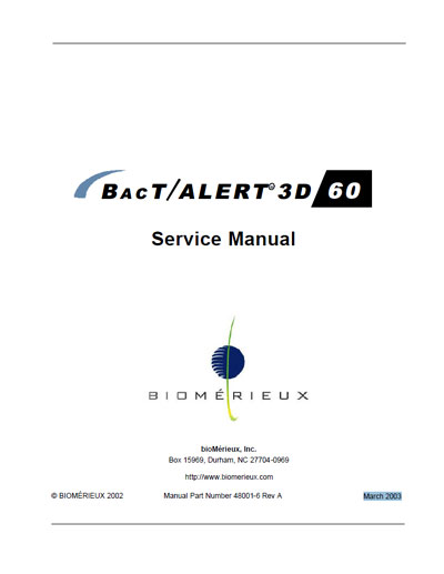 Сервисная инструкция Service manual на BacT/ALERT 3D 60 (March 2003) [Biomerieux]