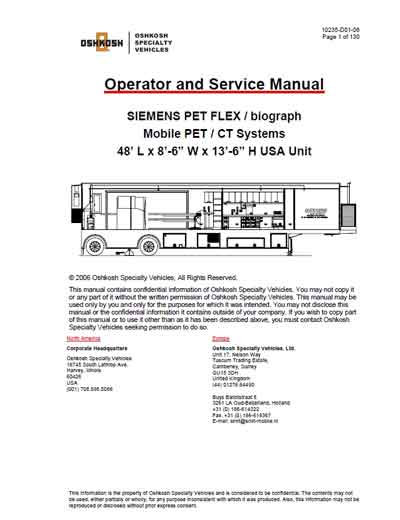 Инструкция по применению и обслуживанию, User and Service manual на Рентген Система Siemens PET FLEX / biograph, Mobile PET / CT Systems (Oshkosh)