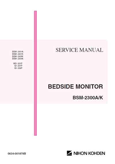 Сервисная инструкция Service manual на BSM-2300A/K 0634-001878B [Nihon Kohden]