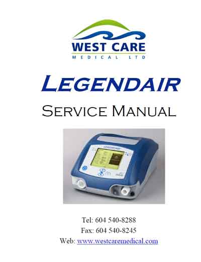 Сервисная инструкция Service manual на Legendair (West Care Medical LTD) [---]
