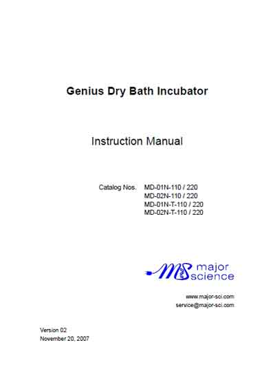 Инструкция пользователя, User manual на Инкубатор Genius Dry Bath (Major Science)
