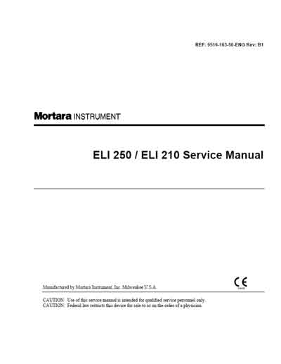 Сервисная инструкция, Service manual на Диагностика-ЭКГ ELI-210/ELI-250 (Mortara)