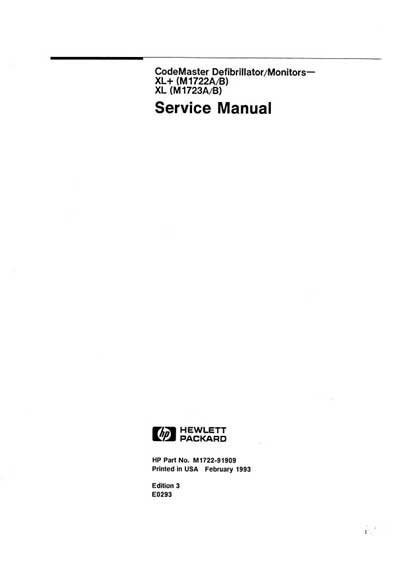 Сервисная инструкция Service manual на Дефибриллятор-монитор M1722A,B M1723A,B CodeMaster XL+, XL [Hewlett Packard]