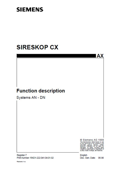Техническая документация, Technical Documentation/Manual на Рентген Рентгеновский система SIRESKOP CX (Function Description Systems AN-DN)