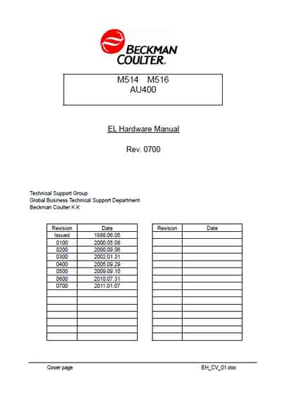 Техническая документация Technical Documentation/Manual на AU400, M514, M516 (EL Hardware Manual) [Beckman Coulter]