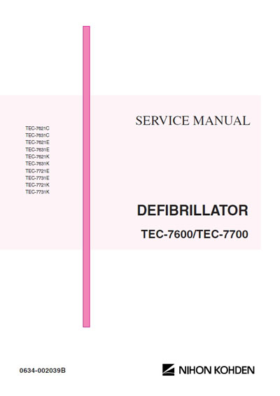 Сервисная инструкция Service manual на Дефибриллятор TEC-7600/TEC-7700 (0634-002029B) [Nihon Kohden]
