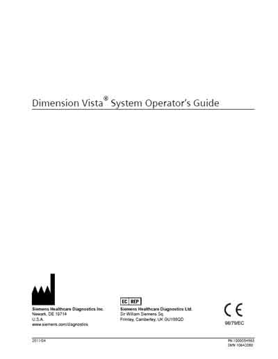 Руководство оператора, Operators Guide на Анализаторы Dimension Vista - System Operator’s Guide