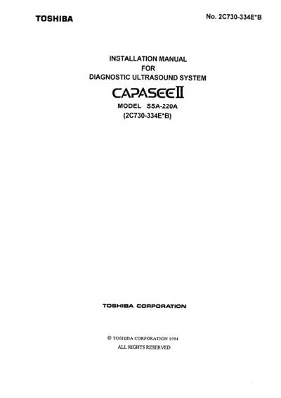Инструкция по установке, Installation Manual на Диагностика-УЗИ SSA-220A Capasee II (2С730-334E*B)