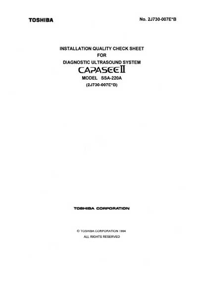 Инструкция по установке, Installation Manual на Диагностика-УЗИ SSA-220A Capasee II (2J730-007E*B)