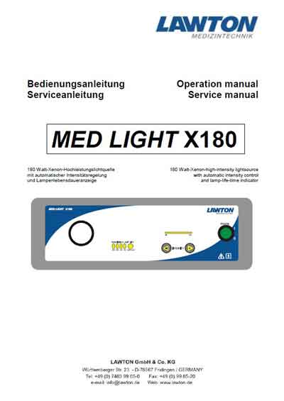 Инструкция по применению и обслуживанию, User and Service manual на Эндоскопия Источник света Med Light X180 (Lawton)