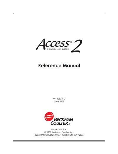 Техническая документация, Technical Documentation/Manual на Анализаторы Иммунохимический анализатор Access 2 - Reference Manual