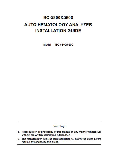 Инструкция по монтажу, Installation instructions на Анализаторы BC-5800 & 5600