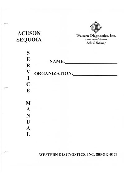 Сервисная инструкция, Service manual на Диагностика-УЗИ Acuson Sequoia 512 (Western Diagnostics)