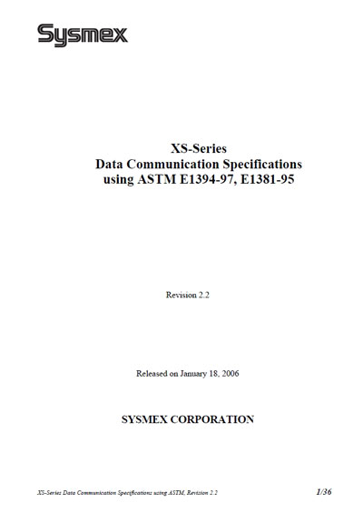 Техническая документация Technical Documentation/Manual на XS series (Data Communication Specifications) [Sysmex]