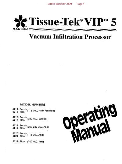 Инструкция по эксплуатации, Operation (Instruction) manual на Лаборатория Процессор Tissue-Tek® Vіp 5 (Sakura)