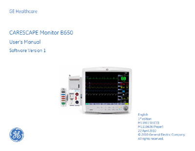 Инструкция пользователя User manual на Carescape B650 [General Electric]