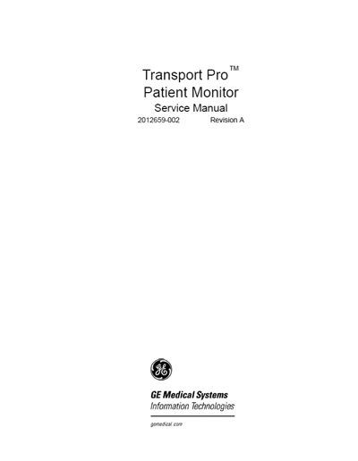 Сервисная инструкция Service manual на Transport Pro™ [General Electric]