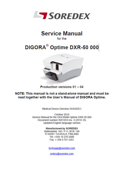Сервисная инструкция Service manual на Визиограф DIGORA Optime DXR-50 000 [Soredex]