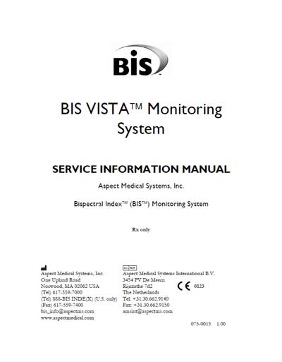 Сервисная инструкция Service manual на Система мониторинга BIS VISTA [Aspect Medical Systems]