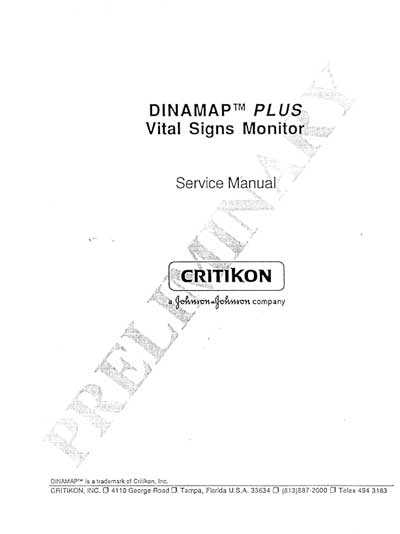 Сервисная инструкция Service manual на Dinamap Plus [Critikon]