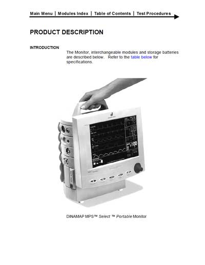 Техническое описание, Technical description на Мониторы Dinamap MPS Product description