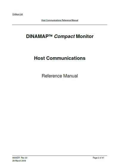 Справочные материалы Reference manual на Dinamap Compact (Host Communications) [Critikon]