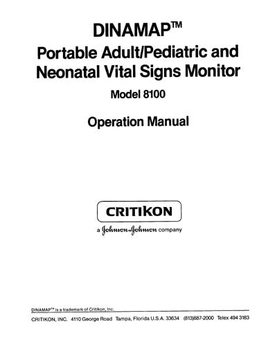 Инструкция по эксплуатации, Operation (Instruction) manual на Мониторы Dinamap Model 8100 (48 стр)