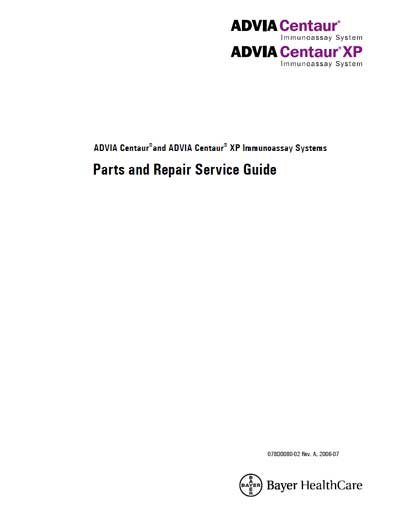 Сервисная инструкция Service manual на Advia Centaur, Centaur XP Parts and Repair Service Guide [Bayer]