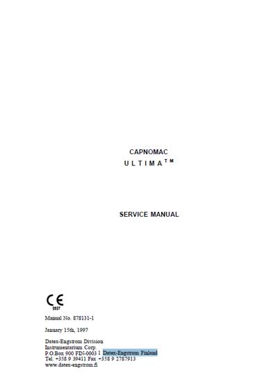 Сервисная инструкция Service manual на Capnomac Ultima (Datex-Engstrom Finland) [Datex-Ohmeda]