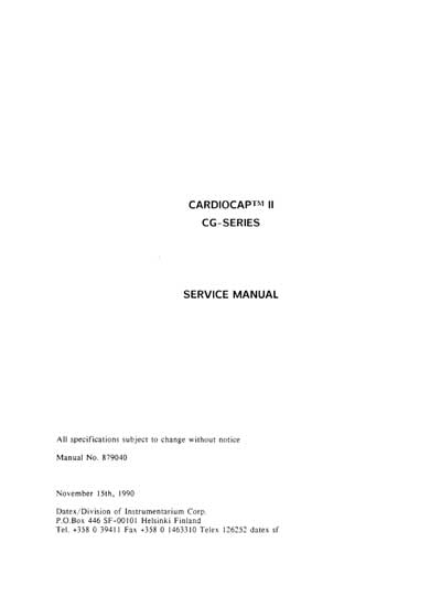 Сервисная инструкция, Service manual на Мониторы Cardiocap II CG-Series