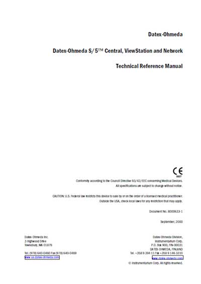 Техническая документация Technical Documentation/Manual на S/5 Central, ViewStation and Network [Datex-Ohmeda]