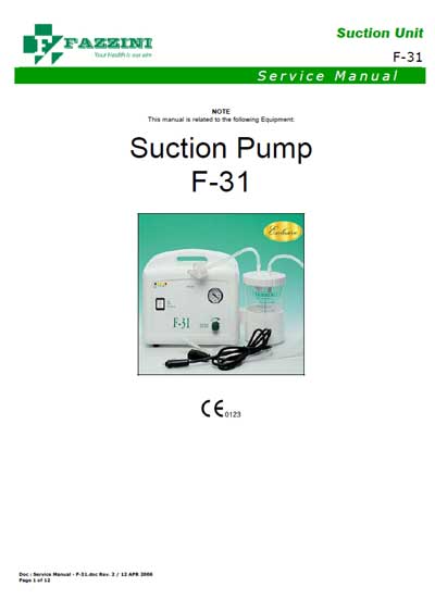 Сервисная инструкция, Service manual на Хирургия Suction Pump F-31 (Fazzini)