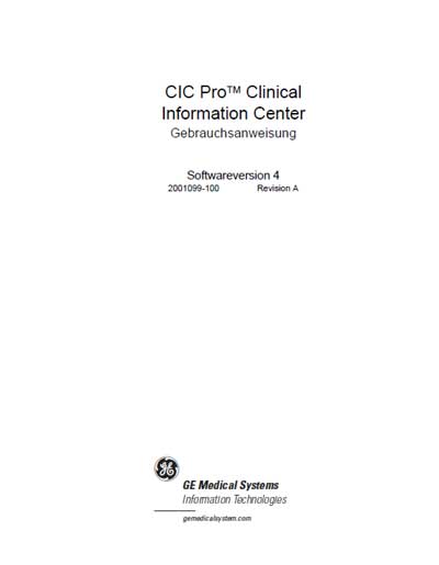 Инструкция оператора Operator manual на CIC Pro Clinical Information Center (Ver 4) [General Electric]