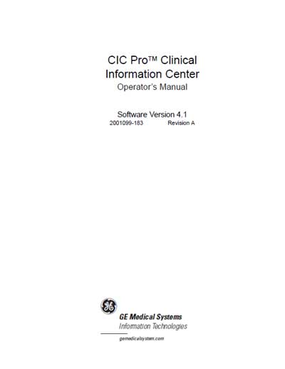 Инструкция оператора Operator manual на CIC Pro Clinical Information Center (Ver 4.1) [General Electric]