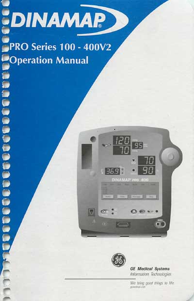 Инструкция по эксплуатации, Operation (Instruction) manual на Мониторы Dinamap Pro Series 100-400 V2 (2009802-001 B)