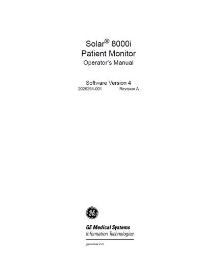 Инструкция оператора Operator manual на Solar 8000i Ver 4 Rev A [General Electric]