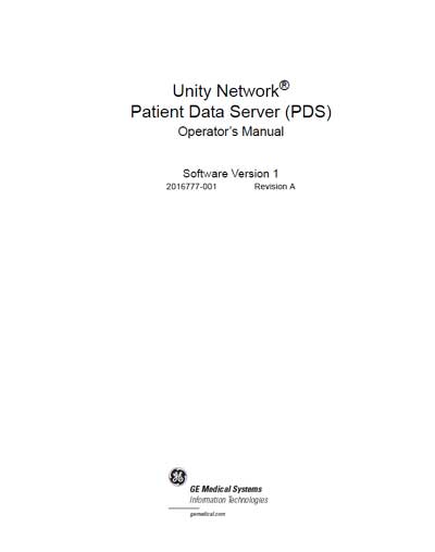 Инструкция оператора Operator manual на Unity Network Patient Data Server (PDS) [General Electric]