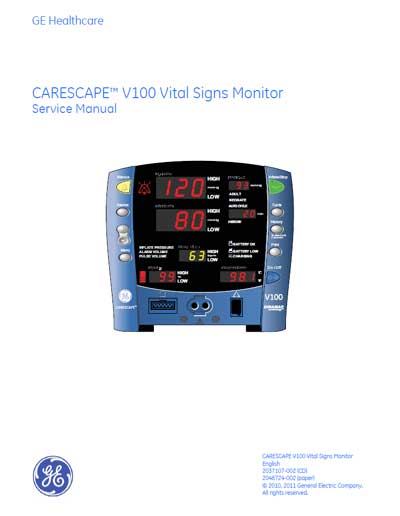 Сервисная инструкция Service manual на Carescape V100 [General Electric]