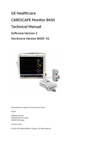 Техническая документация, Technical Documentation/Manual на Мониторы Carescape B450-01 Ver 2 2014