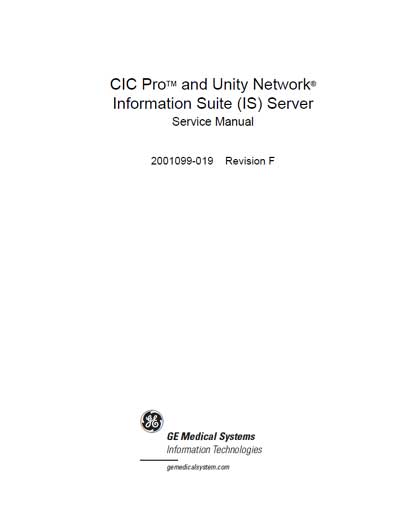 Сервисная инструкция Service manual на CIC Pro and Unity Network [General Electric]