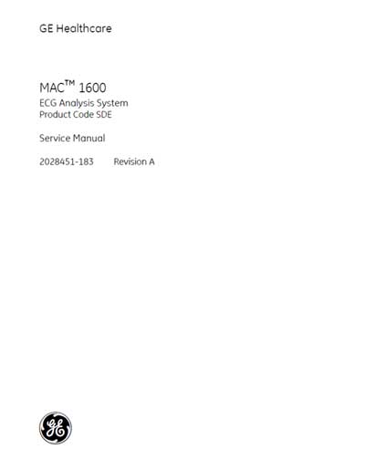 Сервисная инструкция Service manual на MAC 1600 [General Electric]