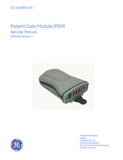 Сервисная инструкция Service manual на Patient Data Module PDM [General Electric]