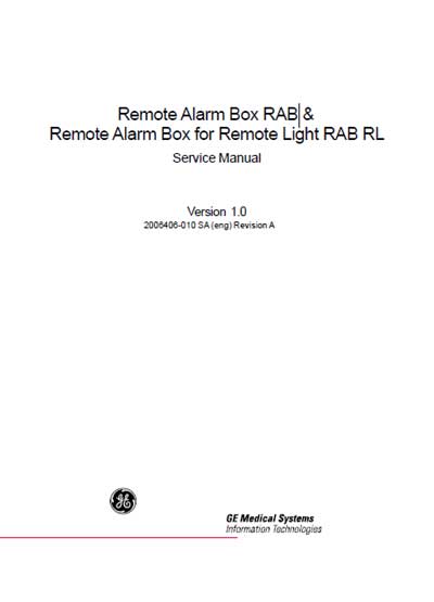 Сервисная инструкция Service manual на Remote Alarm Box RAB [General Electric]