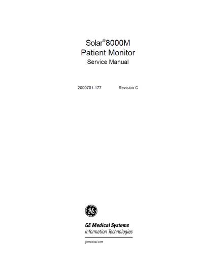 Сервисная инструкция Service manual на Solar 8000M (2000701-177 Rev C) [General Electric]