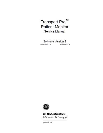 Сервисная инструкция Service manual на Transport Pro Ver 2 [General Electric]