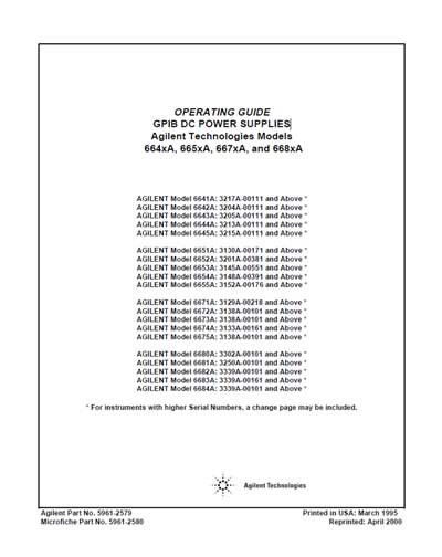 Инструкция оператора Operator manual на GPIB DC POWER SUPPLIES 664xA, 665xA,667xA,668xA [Agilent]